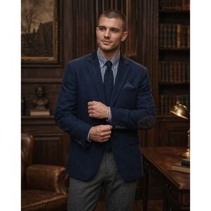 Savara Navy Blazer Men's EU 56 / US 46 – Elbow Patch Sport Coat Made in Turkey